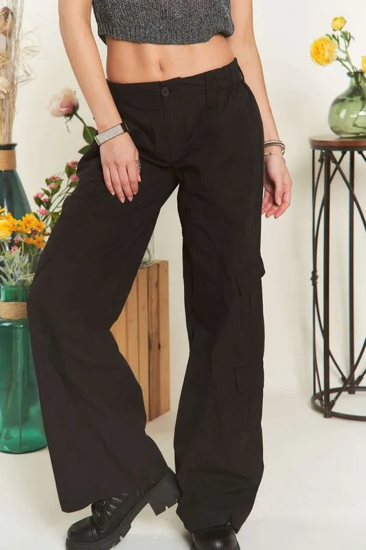 Asiatic Low Rise Casual Cargo Pants in Black