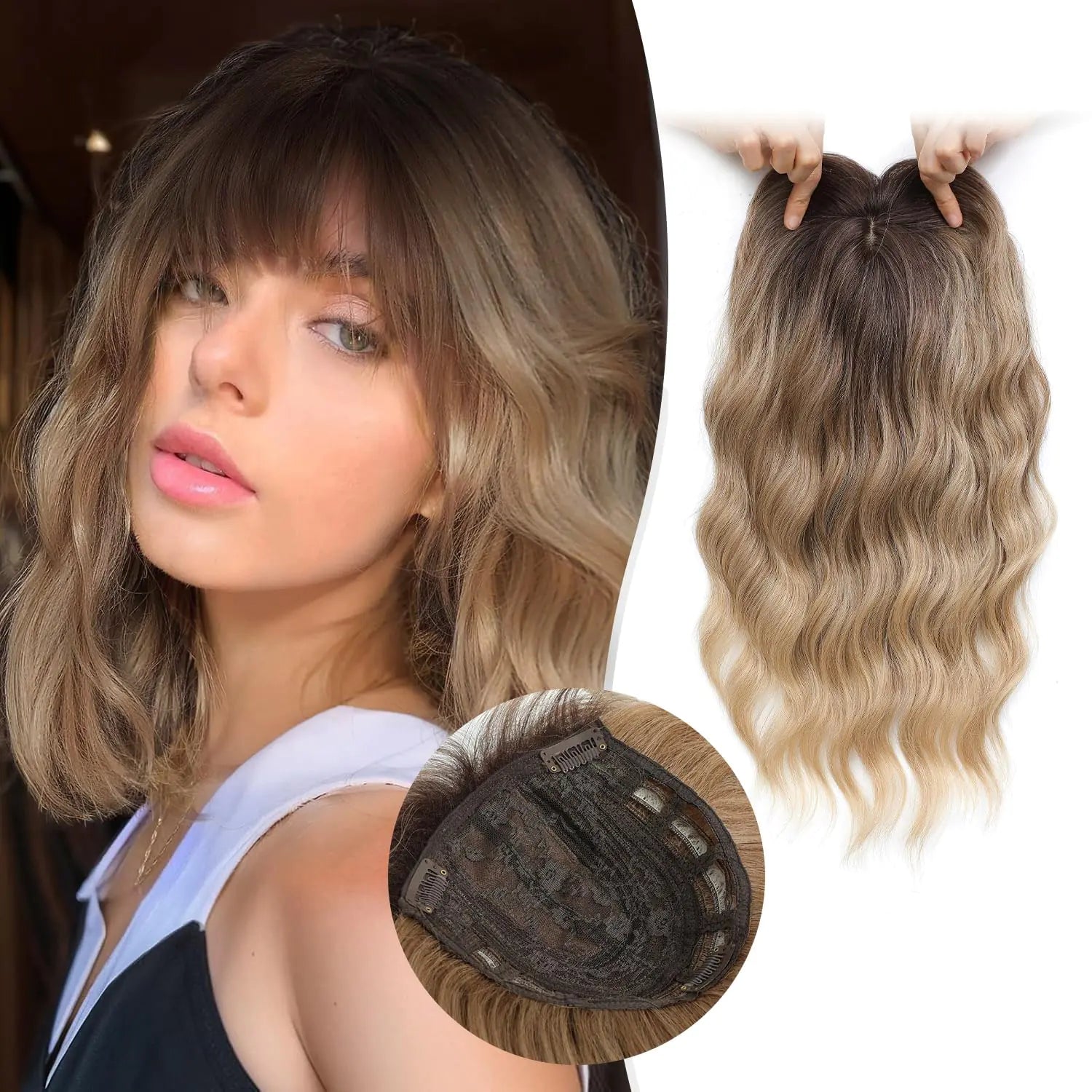 14Inch Hair Toppers for Women's Hair Topper with Large Synthetic Curly Hair Topper Blonde Hair Topper Wiglets Hair Pieces for Thinning Hair
