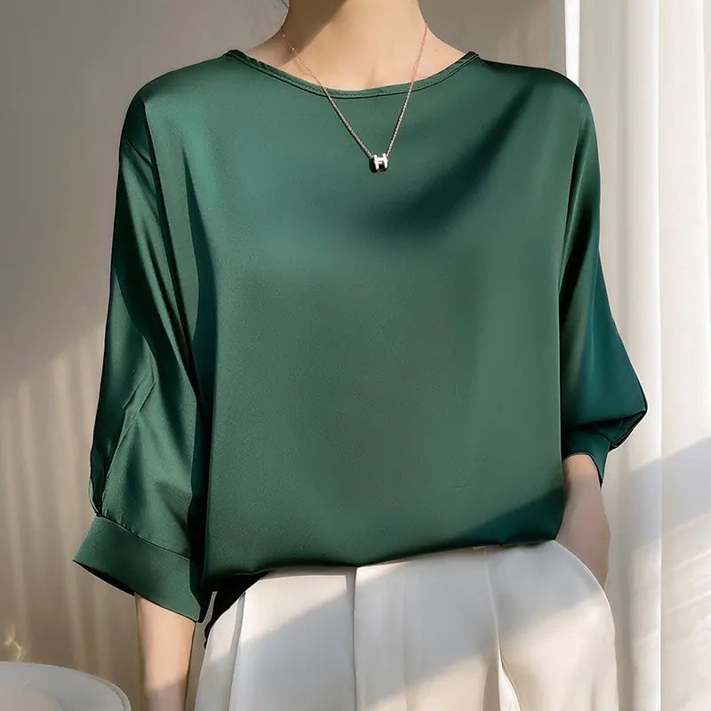 2023 Women's Mid Sleeve Satin Blouse - Plus Size