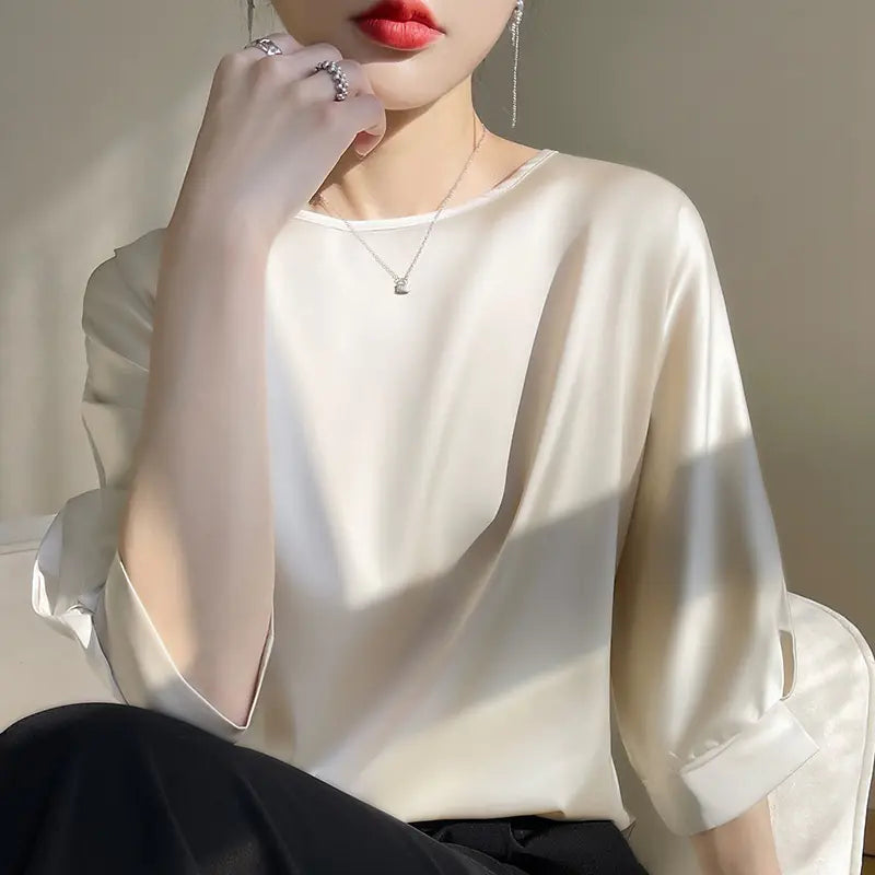 2023 Women's Mid Sleeve Satin Blouse - Plus Size