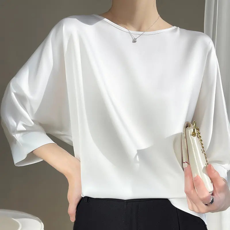 2023 Women's Mid Sleeve Satin Blouse - Plus Size