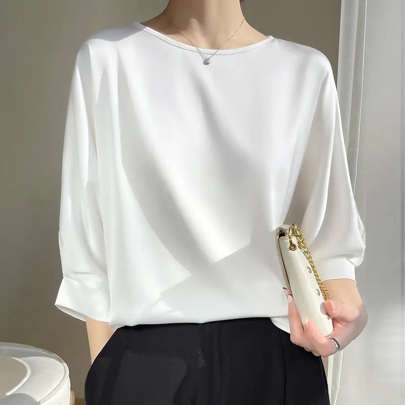 2023 Women's Mid Sleeve Satin Blouse - Plus Size