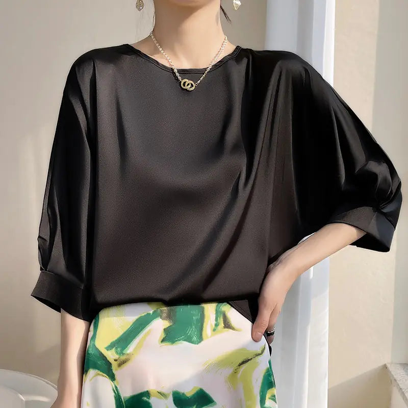 2023 Women's Mid Sleeve Satin Blouse - Plus Size