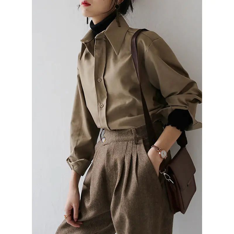Casual Solid Color Long Sleeve Blouse