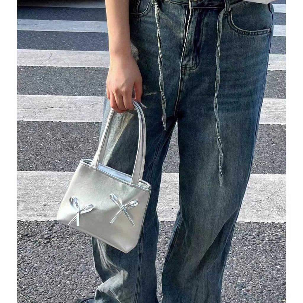 Mini Silver Bow Phone Bag