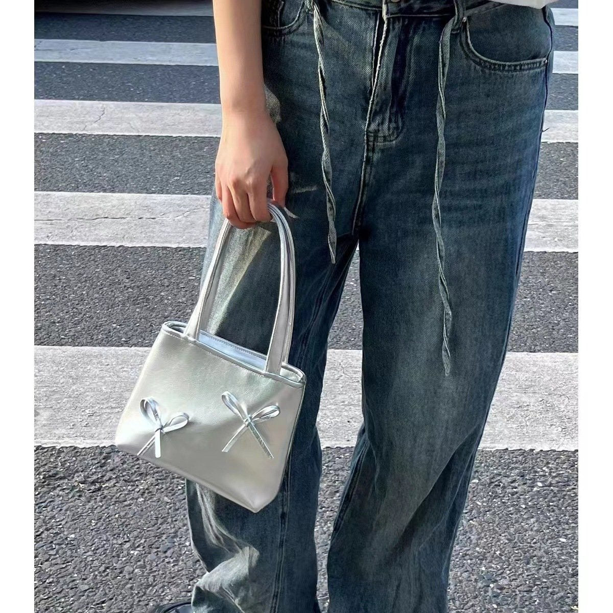 Mini Silver Bow Phone Bag
