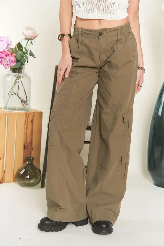 Asiatic Low Rise Casual Cargo Pants in Olive