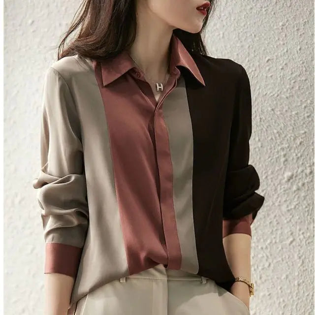 Spring Chiffon Stripe Office Women's Long Sleeve Blouse