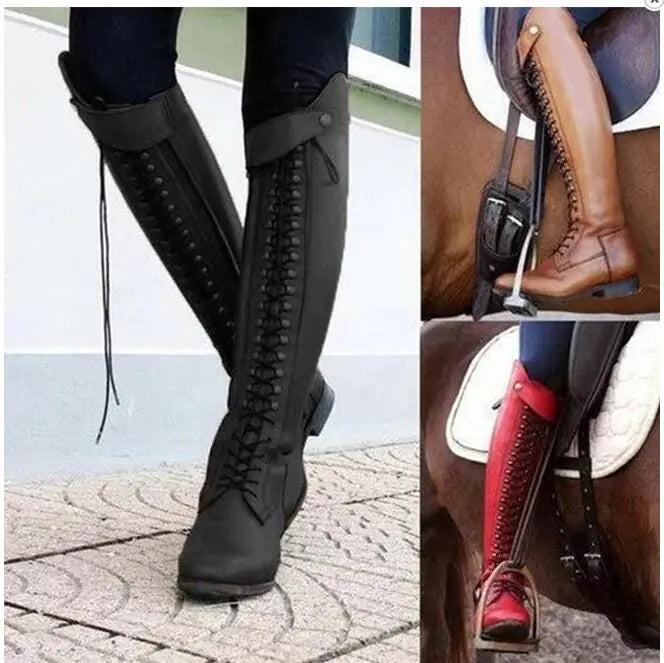 Knee-High Chunky Heel Women's Boots with Studs (Size 40-43)