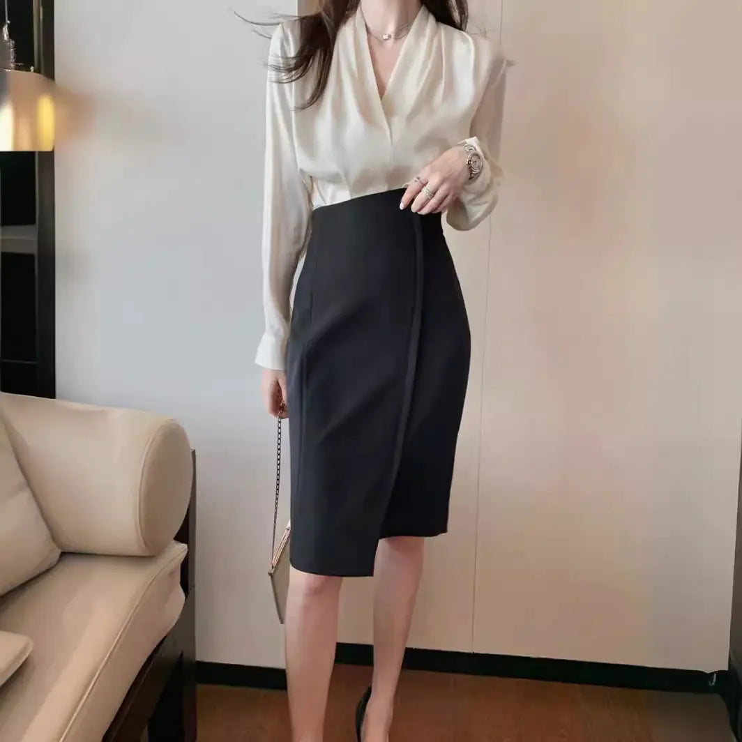 White V-Neck Satin Blouse - French Style for Work and Play