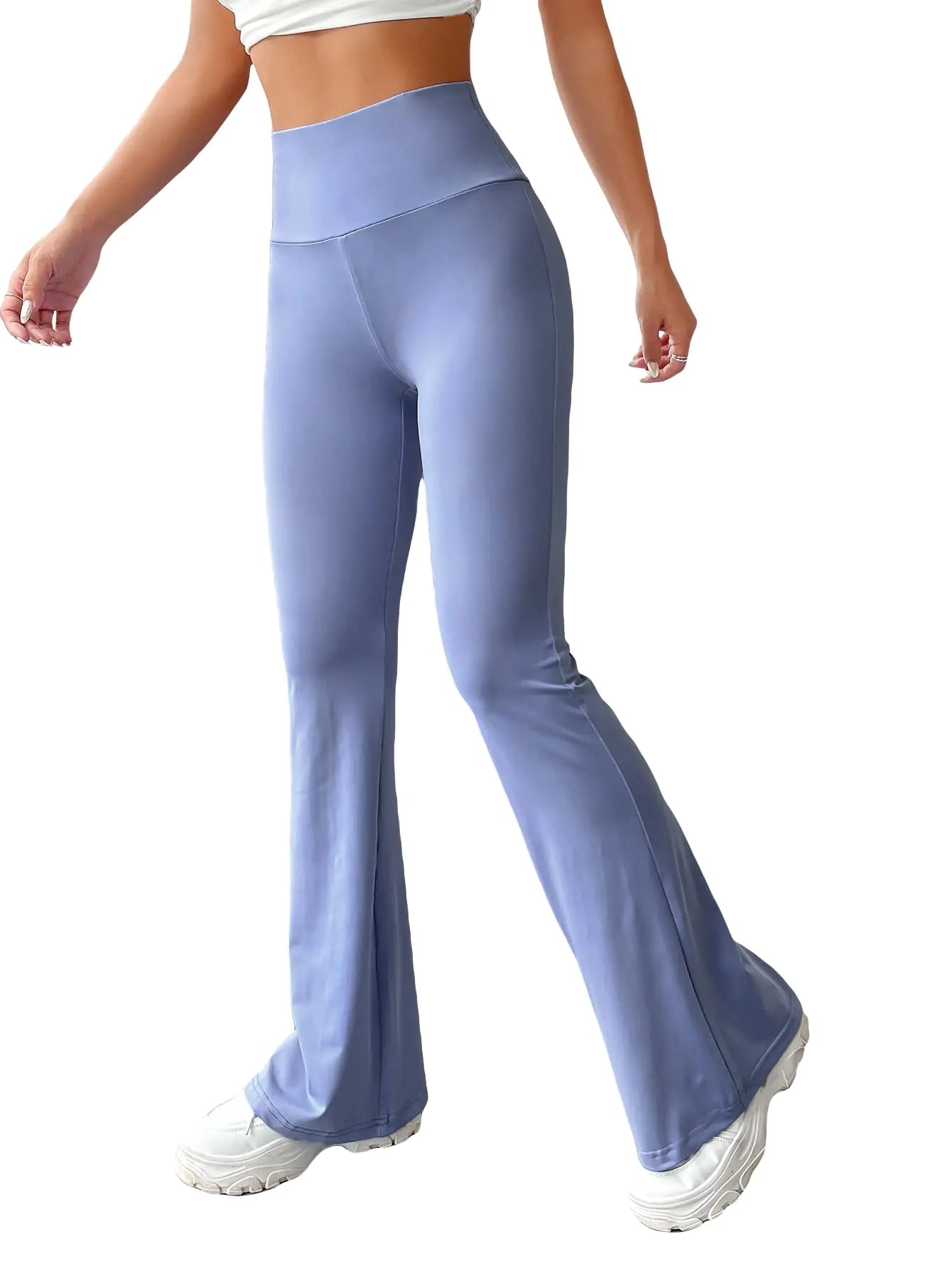Womens Yoga Flare Leg Bell Yoga Pants High Waisted Bootcut Bottom Yoga Leggings Dusty Blue S