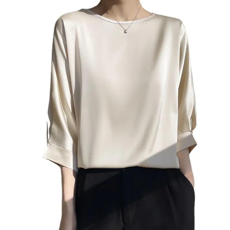 2023 Women's Mid Sleeve Satin Blouse - Plus Size
