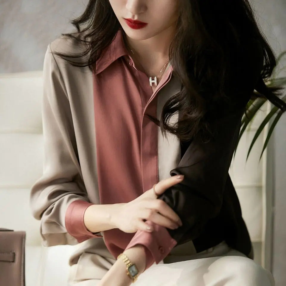 Spring Chiffon Stripe Office Women's Long Sleeve Blouse