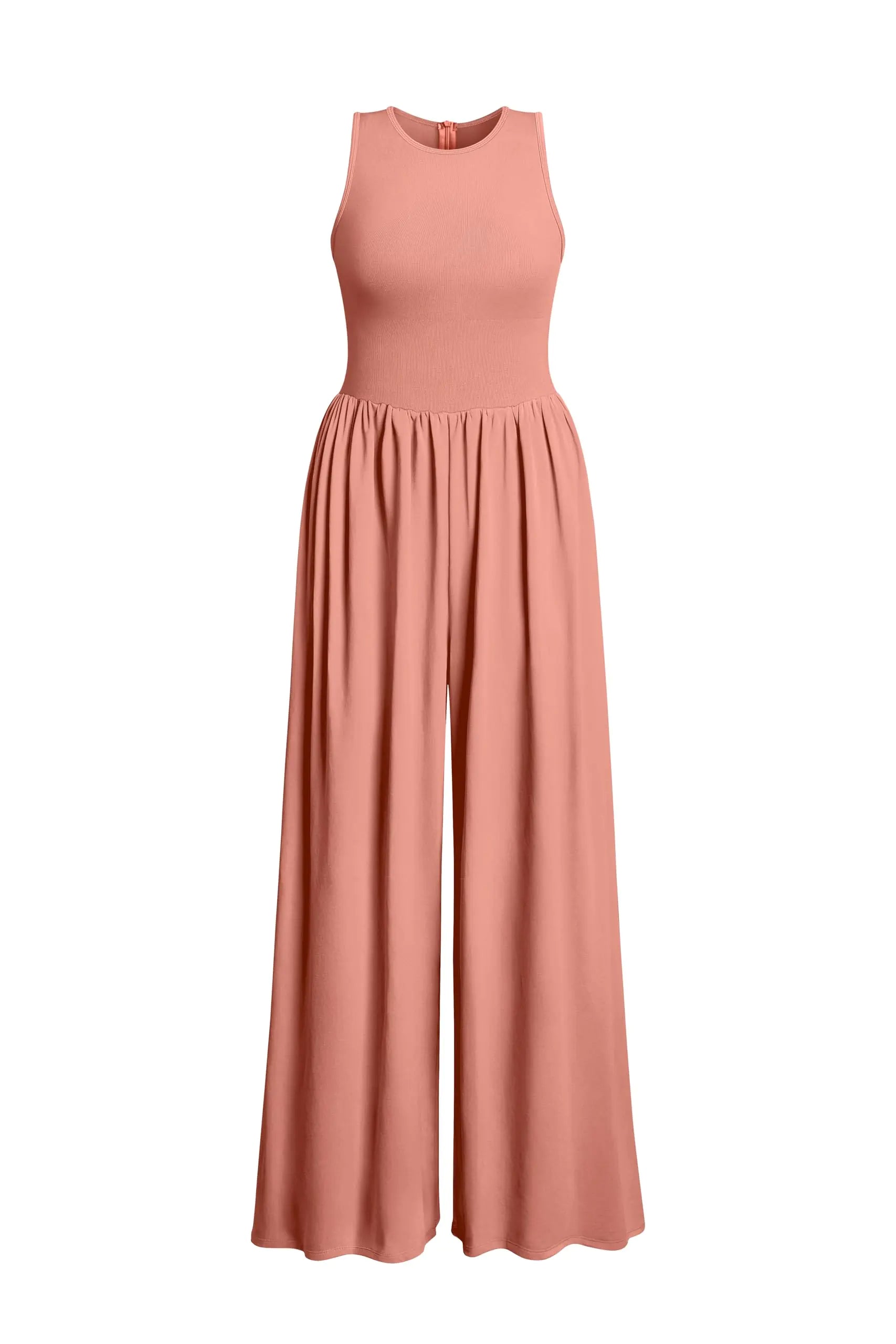 Womens Jumpsuits Dressy Crew Neck Sleeveless One Piece Outfits Casual Wide Leg Pants Jumpsuits Warm pink