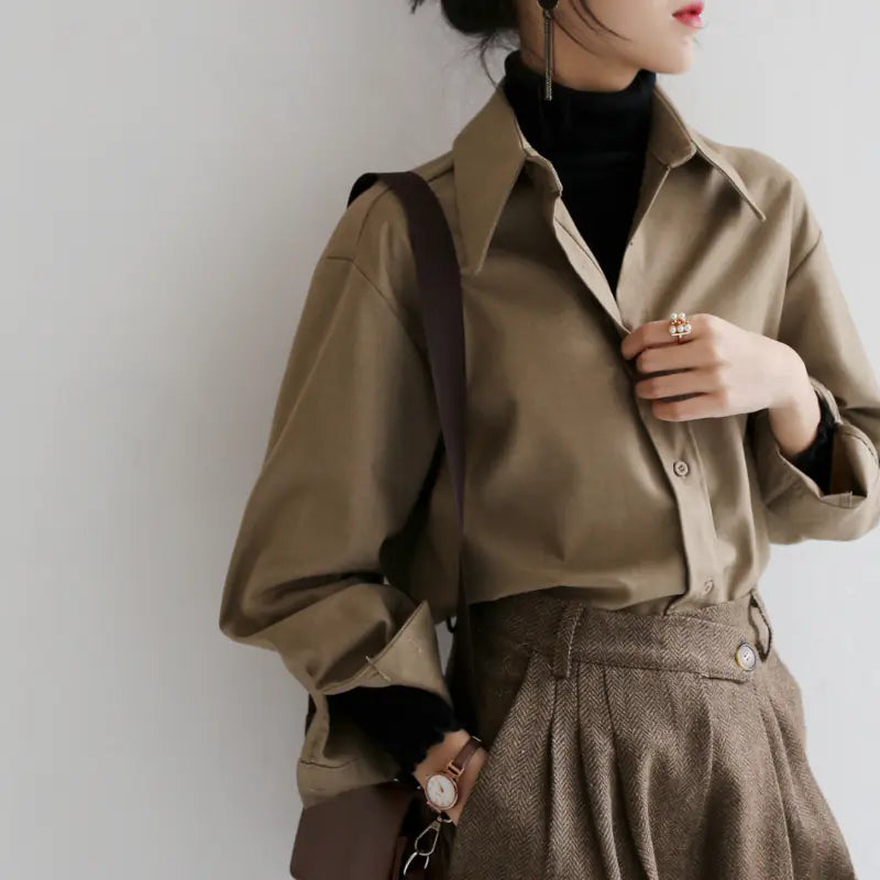 Casual Solid Color Long Sleeve Blouse