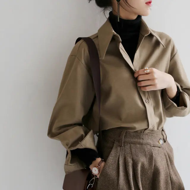 Casual Solid Color Long Sleeve Blouse