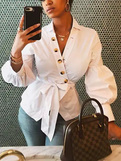 Sophisticated Lantern Sleeve Blouse for Women