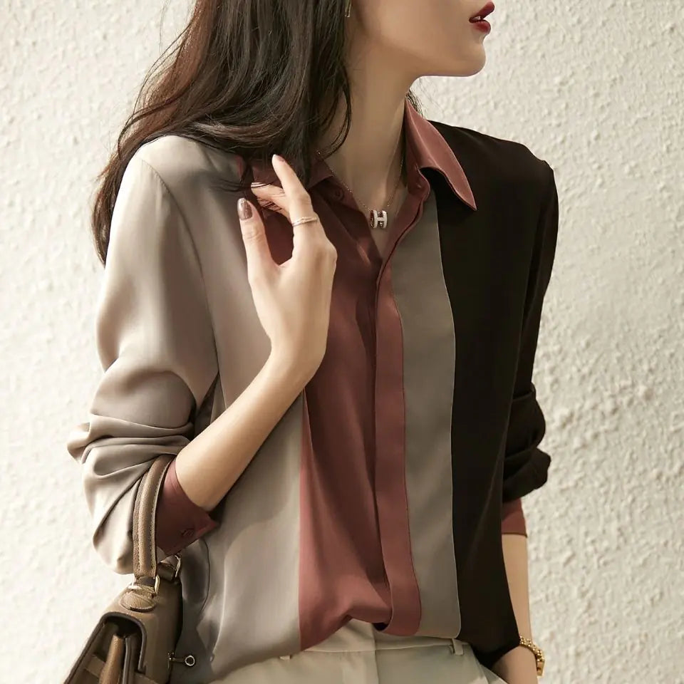 Spring Chiffon Stripe Office Women's Long Sleeve Blouse