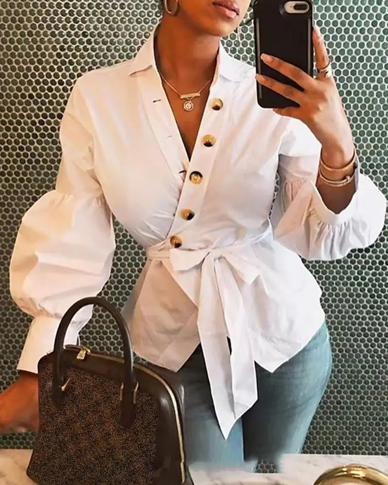 Sophisticated Lantern Sleeve Blouse for Women