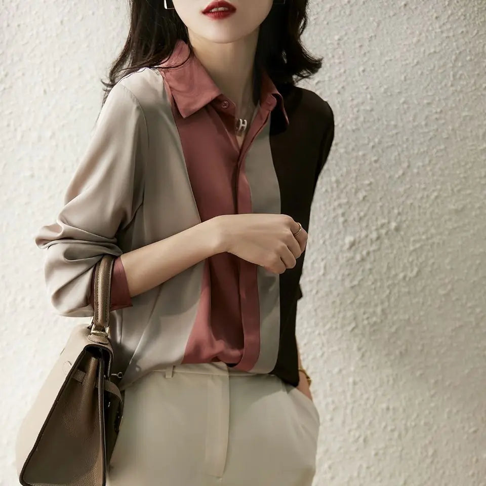 Spring Chiffon Stripe Office Women's Long Sleeve Blouse