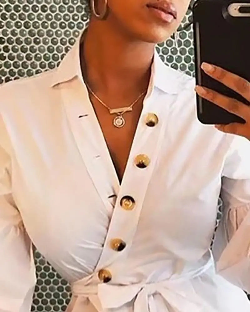Sophisticated Lantern Sleeve Blouse for Women