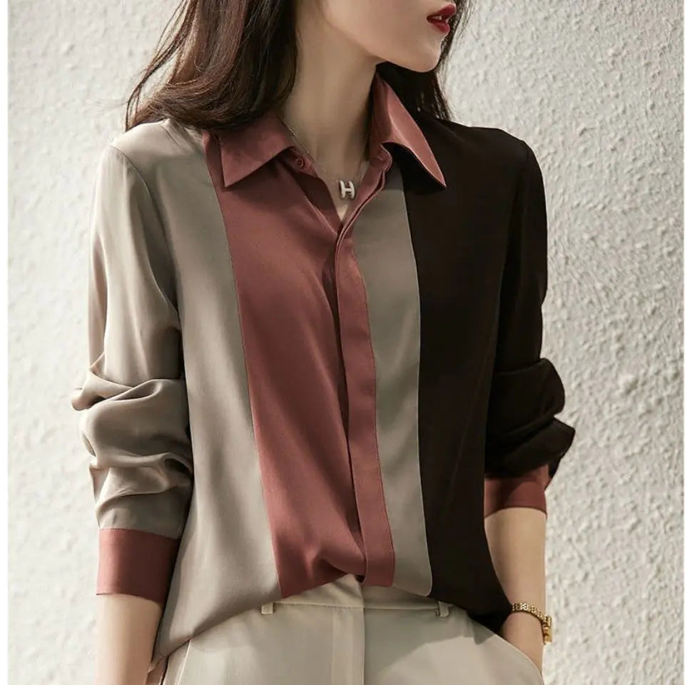 Spring Chiffon Stripe Office Women's Long Sleeve Blouse